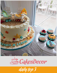 Beach Theme Wedding Shower Cake & Cupcakes