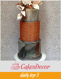 Marble effect and copper lustre wedding cake