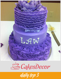 Purple ruffle and rose cake
