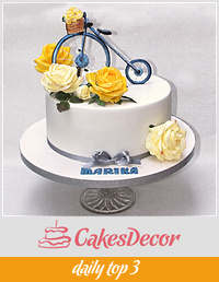 With paper roses and bicycle