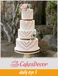 Rustic Wedding Cake with Sugar Flowers and Hand-Painted Stripes