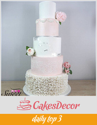 Blush and silver wedding cake