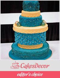 teal and gold wedding cake
