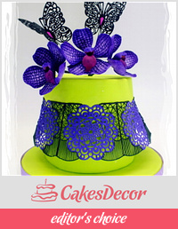 Polly's Violet Vanda & Black Lace Stringwork Cake for "SUPER CAKE MOMS COLLABORATION"