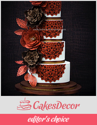 Copper and brown doily wedding cake