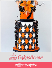 Black and orange Argyle inspired double barrel ruffles cake