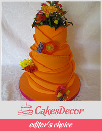 Orange Ruffled Wedding Cake