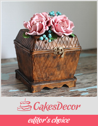 Hand- Painted Wooden Box Cake with Pink Roses 