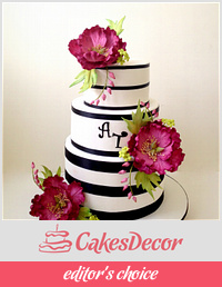 Fuschia themed Wedding Cake with Peonies sugarflower