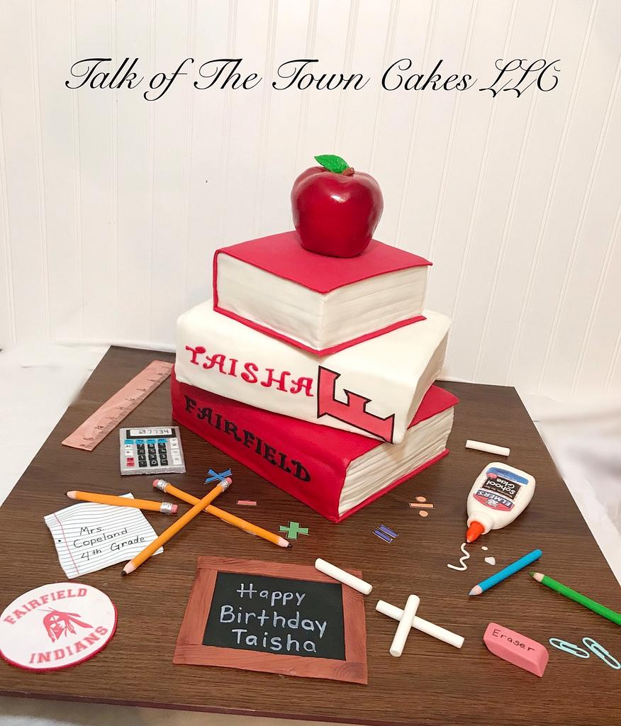 School #1 Teacher Books Apple Pens Pencils Edible Cake Topper Image AB – A  Birthday Place