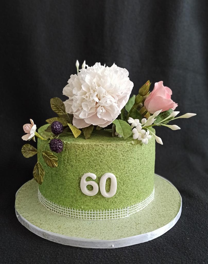 Green Fault Line Cake With Fresh Flowers Eggless  Ovenfresh