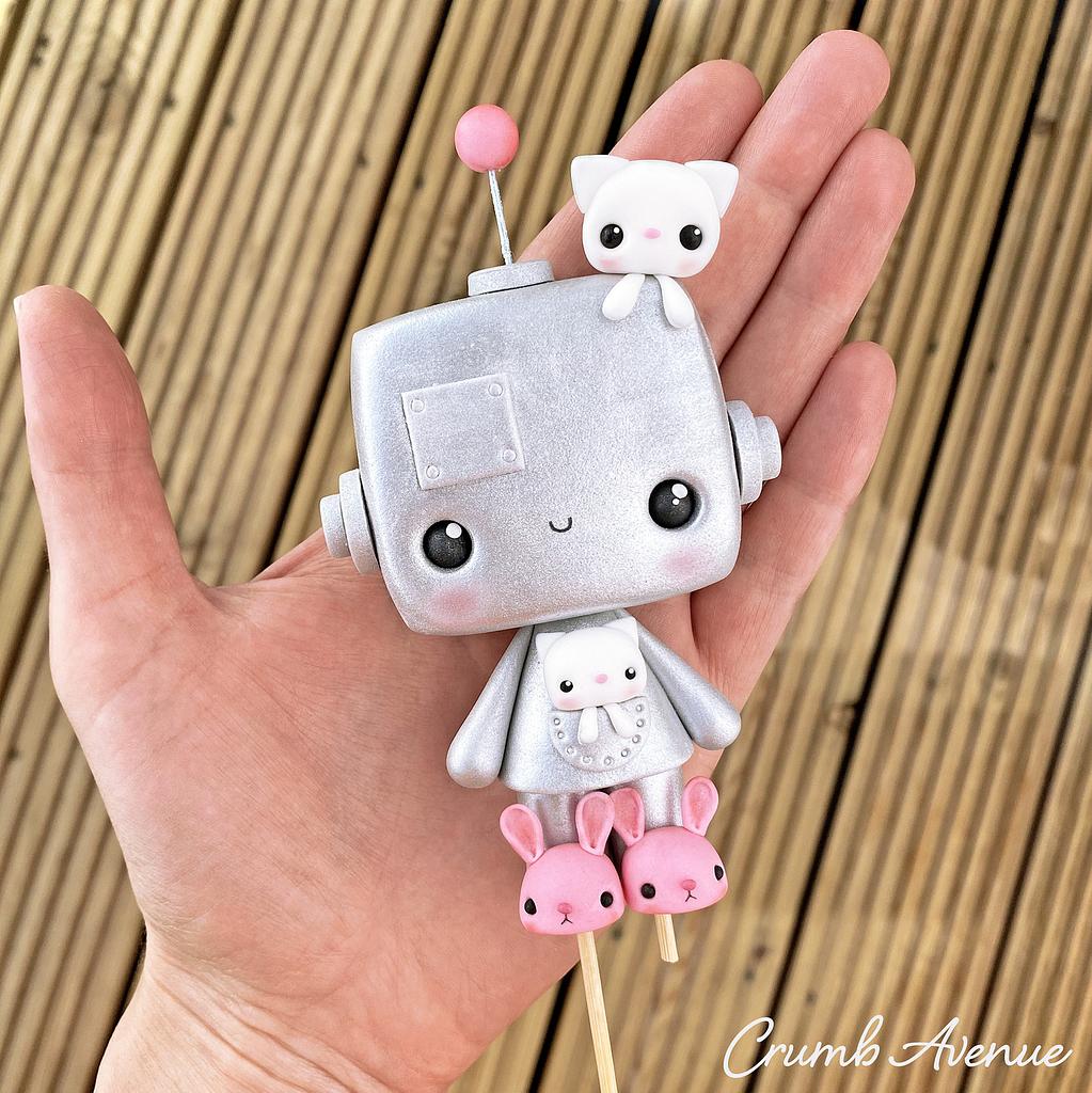 Pink and Blue Robot Wedding Cake Toppers