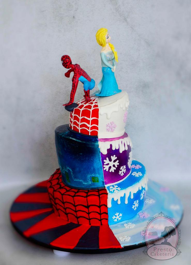5th Birthday Frozen & Spiderman Cake - Decorated Cake by - CakesDecor
