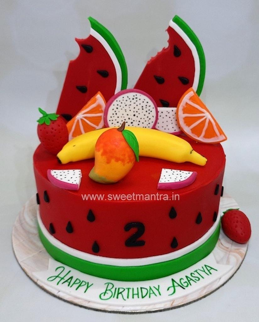 Watermelon theme cake - Decorated Cake by Sweet Mantra - CakesDecor