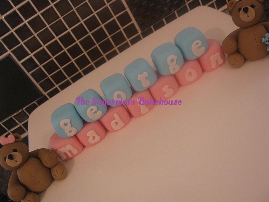 Boy & Girls Joint Christening Cake Cake by Sam Harrison CakesDecor