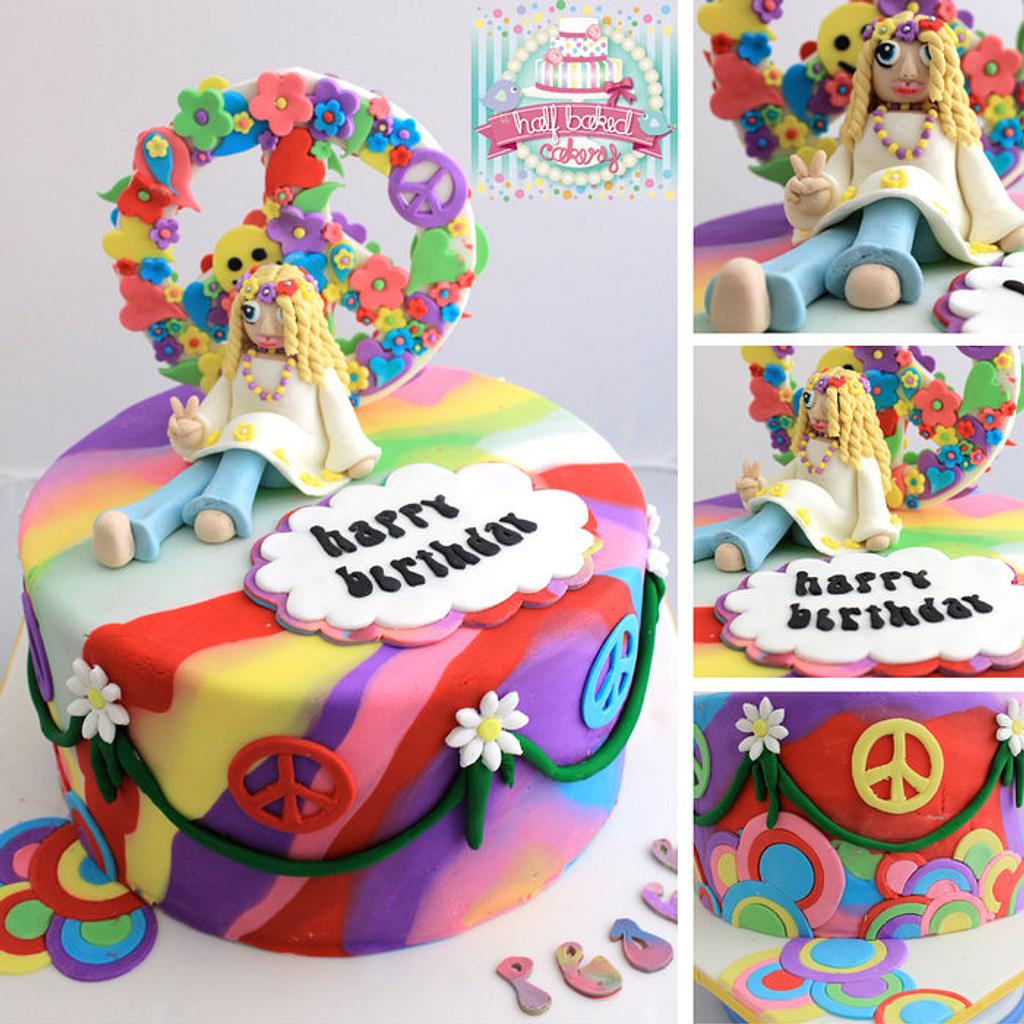 Retro Peace Hippie Groovy Edible Image Theme Birthday Party Cake Topper  Rainbow Tie Dye Frosting Sheet Icing Frosting Edible Sticker Decal 10