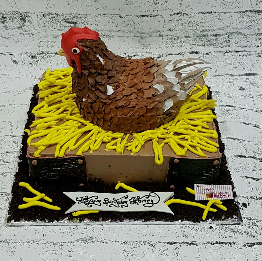 Rooster cake (cock cake, hen cake, chicken cake, bird cake) - festive cake  shaped Red Fire Rooster