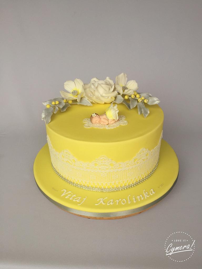 Christening cake in yellow - Decorated Cake by Layla A - CakesDecor