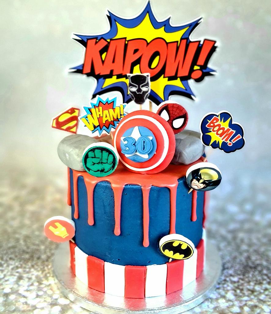 Super cool superhero drip cake 🕷‼️💣 Macarons by @lesleysdelights #cake # cakes #dripcake #superherocake #superherodripcake #sydneycakes… | Kage,  Dessert