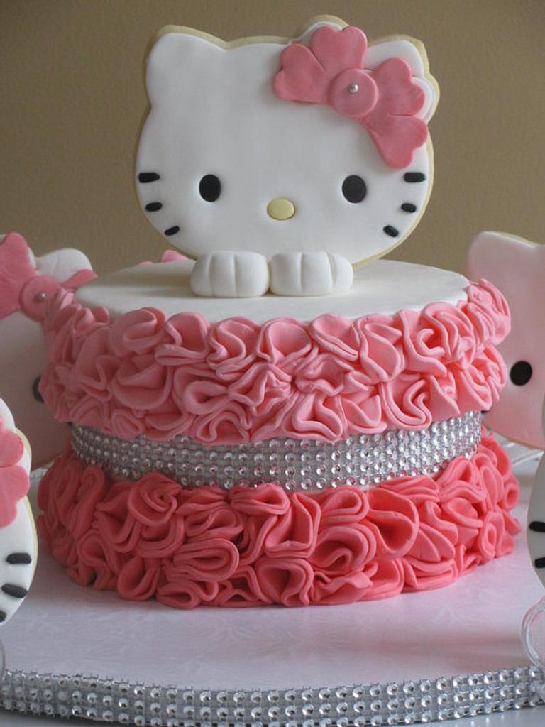 A ruffle Hello kitty cake with sugar cookies - Decorated - CakesDecor