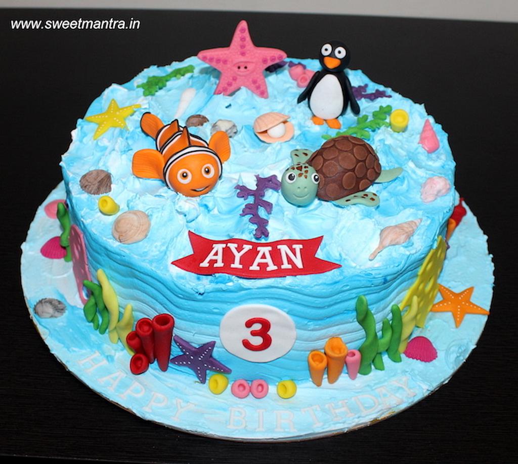 Sea, Underwater, Nemo theme customized fresh cream cake - - CakesDecor