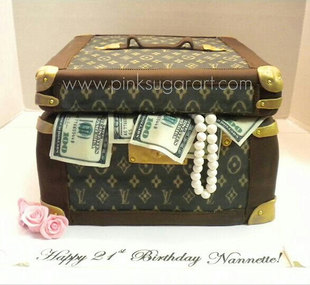 Louis Vuitton suitcase cake full with money