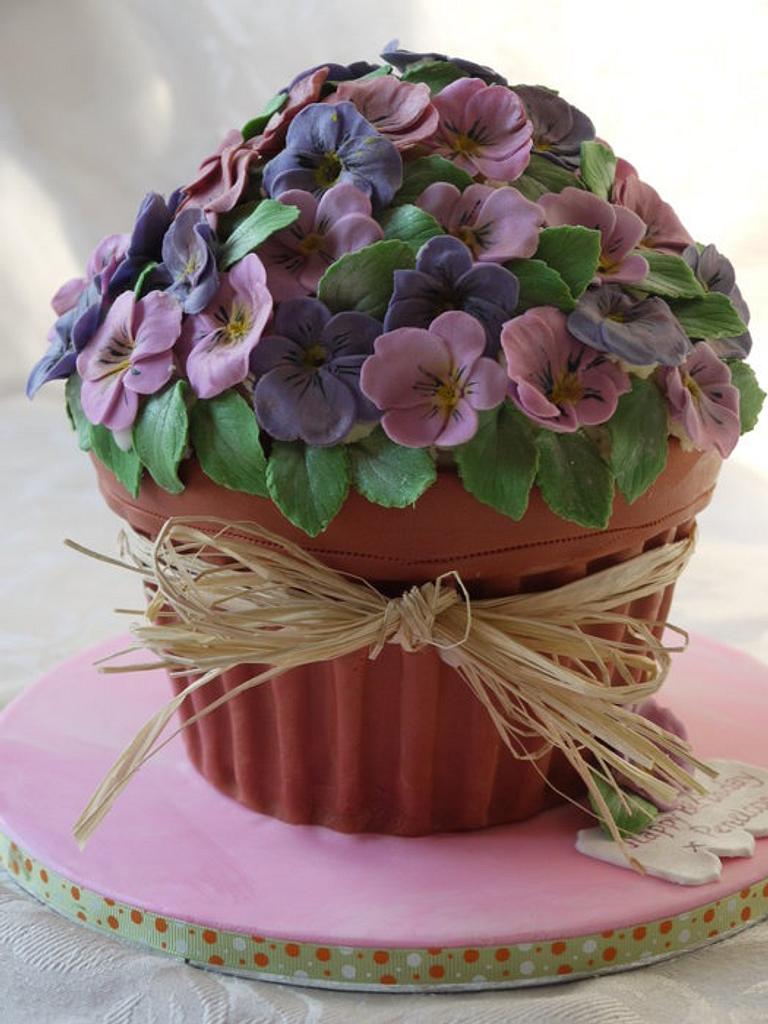Giant Cupcake Violet Plant Pot Cake by Scrummy Mummy's Giant Cupcake Violet Plant Pot Cake by Scrummy Mummy's