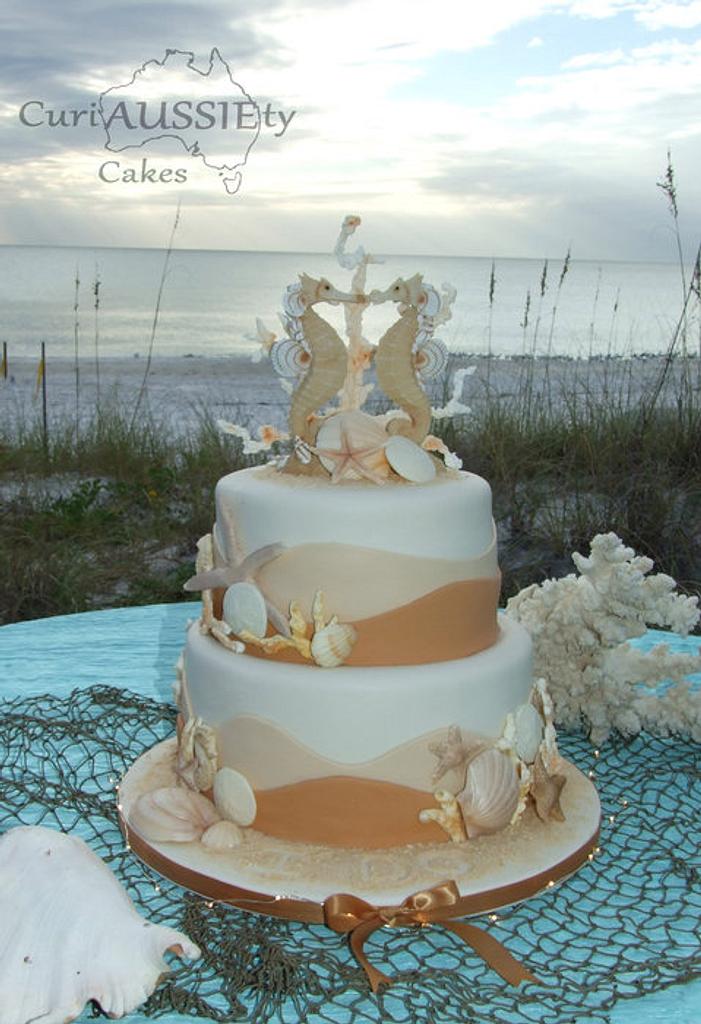 beach theme bridal cake