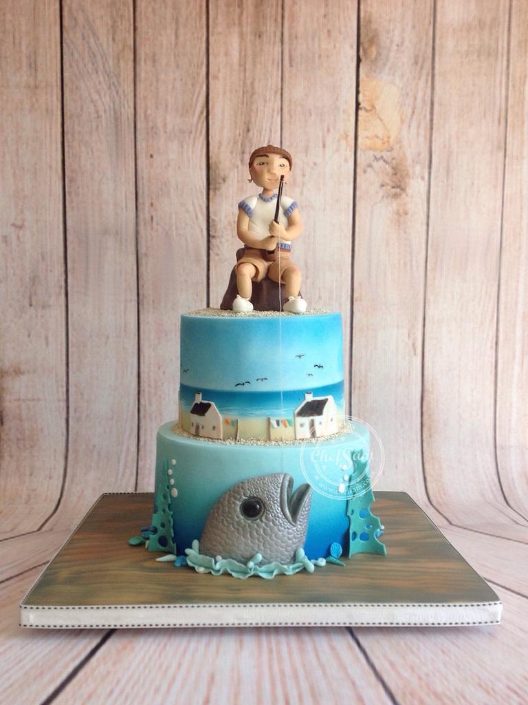 Fishing themed Buttercream Cake Belated happy 75th Birthday, Sir Teddy!  Thank you, Ma'am Lorrie for trusting Katt's Cakeshop. #k