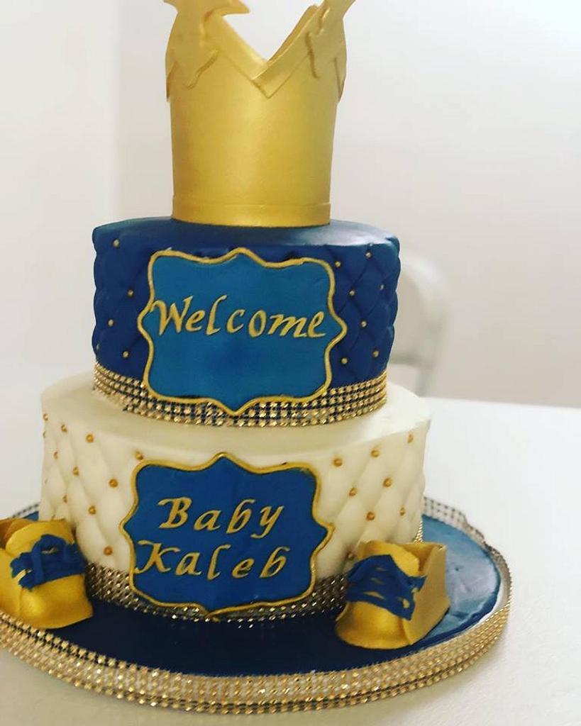 Quilted Royal Blue Baby Shower Cake - Decorated Cake By - Cakesdecor