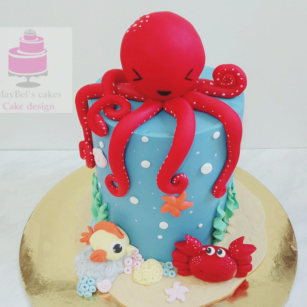Under The Sea Turquoise Ombre Cake With Octopus