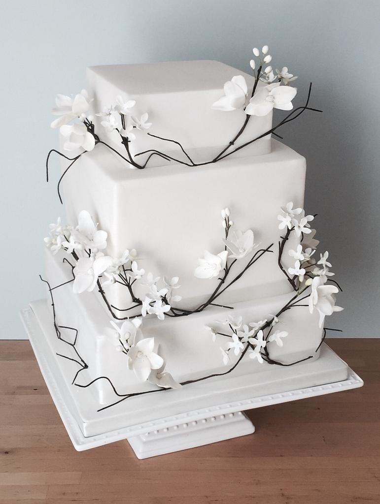 Squares with freesia, bouvardia and twigs Cake by CakesDecor