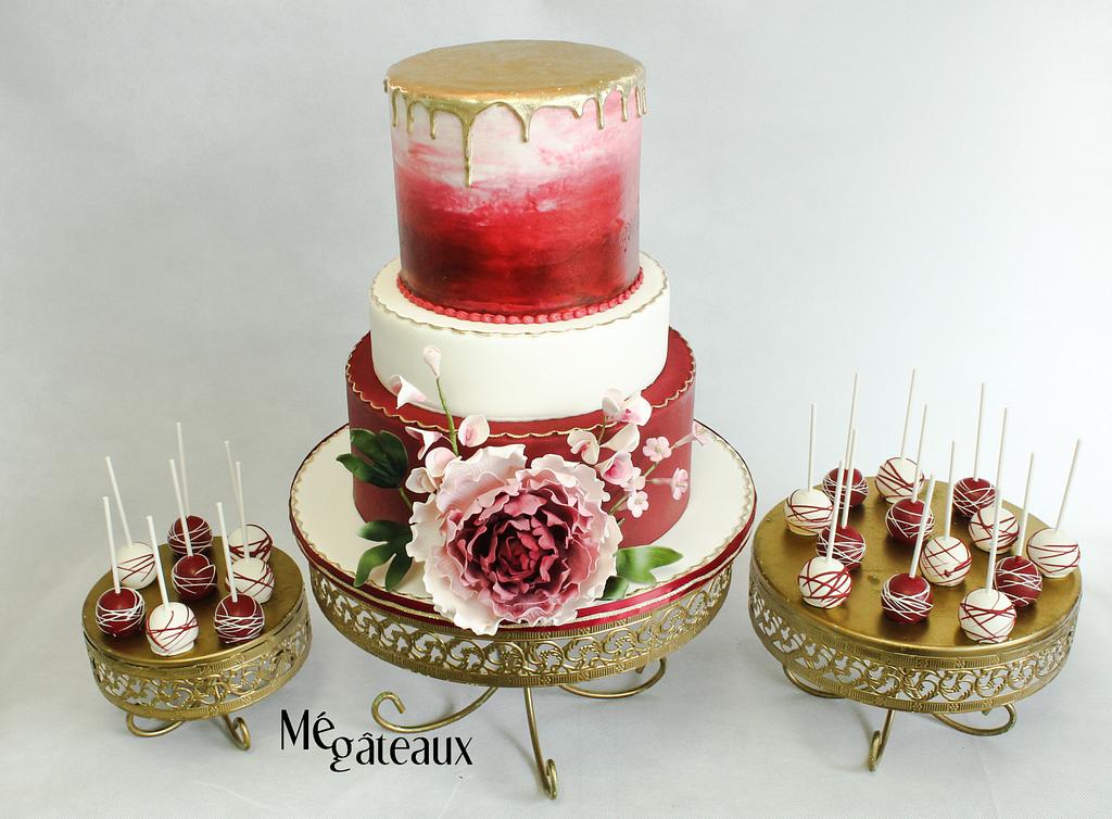 Burgundy and gold wedding cake  Sharon Forbes  Flickr