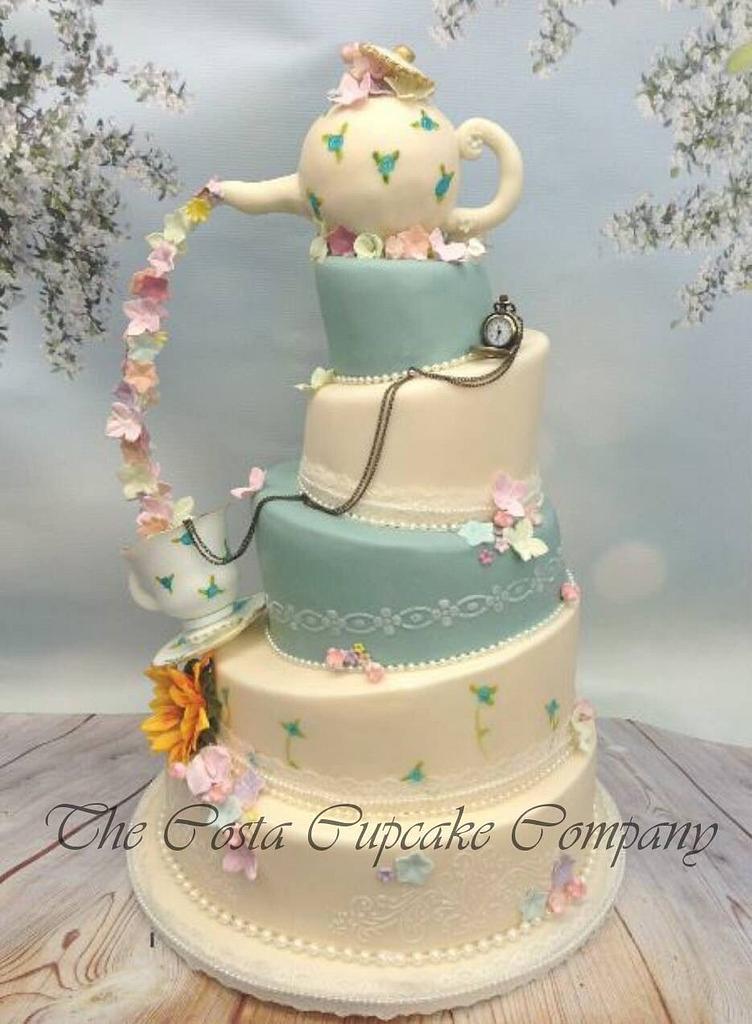 Wonderland Whimsical Cake Topper Kit, Green Hat, Tea Pot Cake