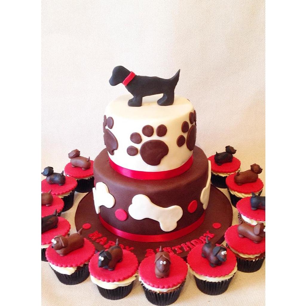 Dachshund cake and cupcakes Decorated Cake by Beth CakesDecor