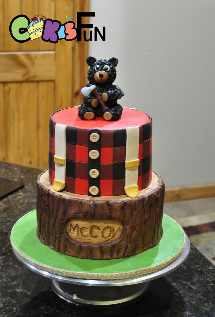 Lumberjack baby shower store cake