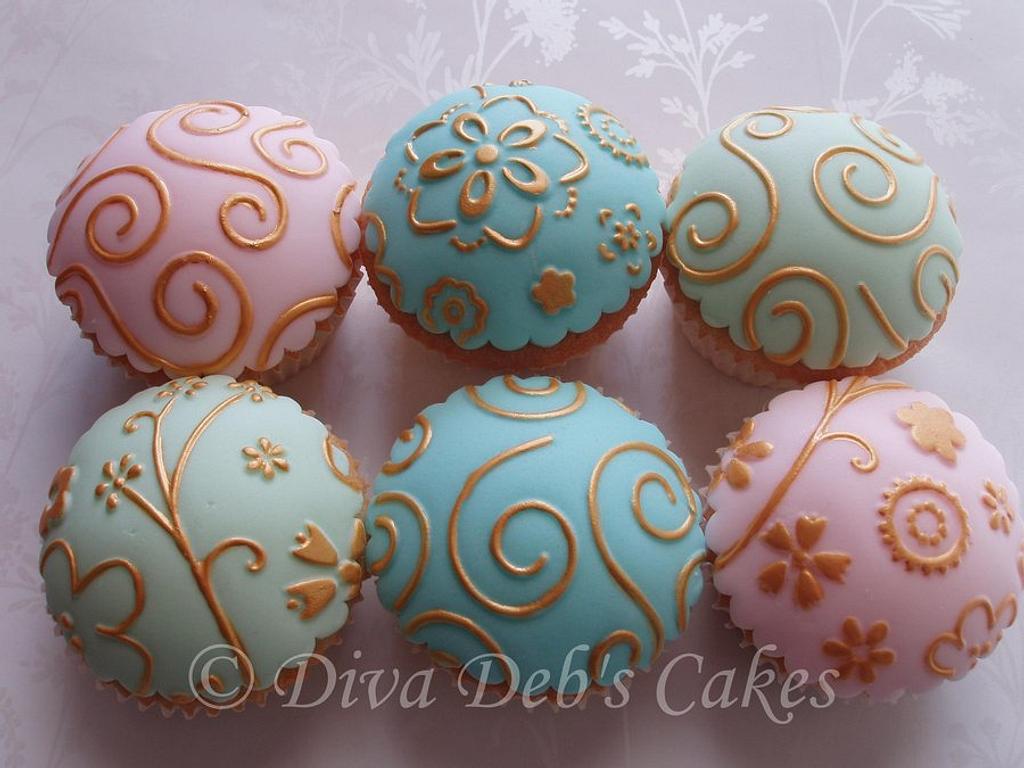 Hand Painted Embossed Fondant Topped Cup Cakes Cake by CakesDecor