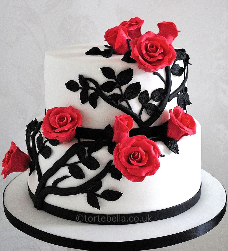 Monochrome Wedding Cake With Red Roses Cake By Cakesdecor