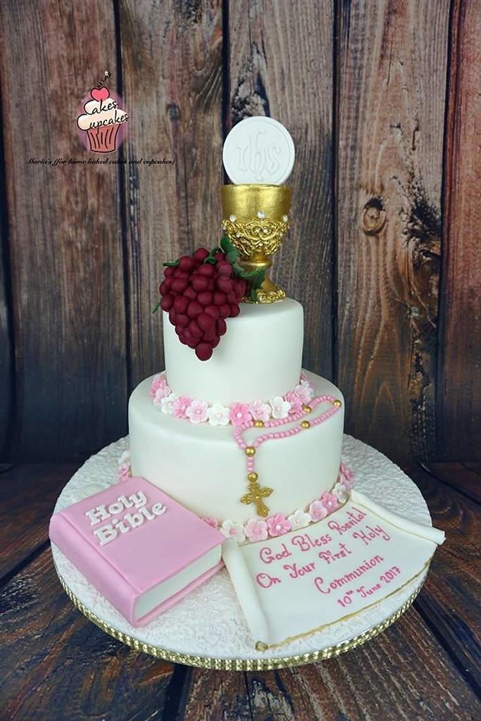 Two Tier Communion Cake  First Holy Communion Cake  Eucharist Cake   Liliyum Patisserie  Cafe