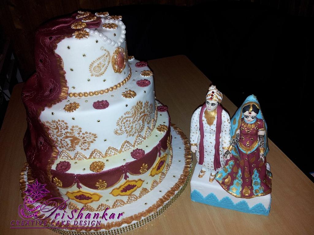 Indian Style Wedding Cake with saree design Cake by