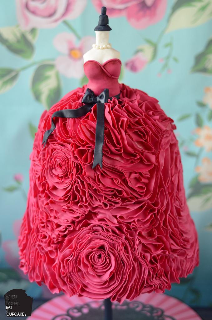 Hot pink ruffle dress mannequin cake! - Cake by Sahar - CakesDecor