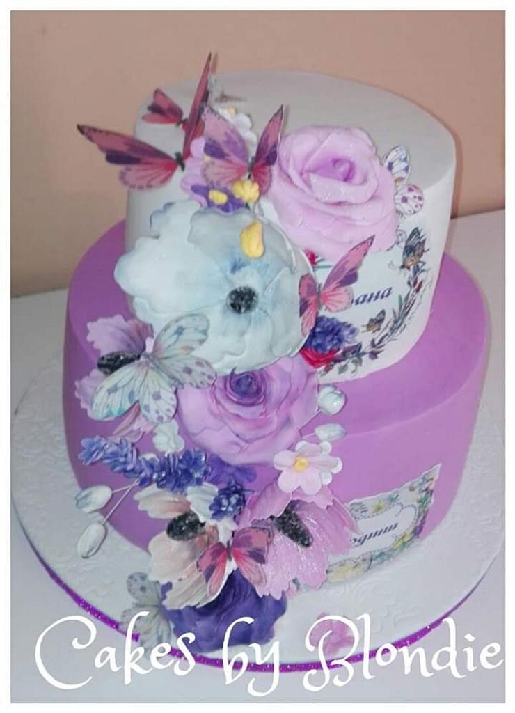 Cake in purple with flowers and butterflies - Cake by - CakesDecor