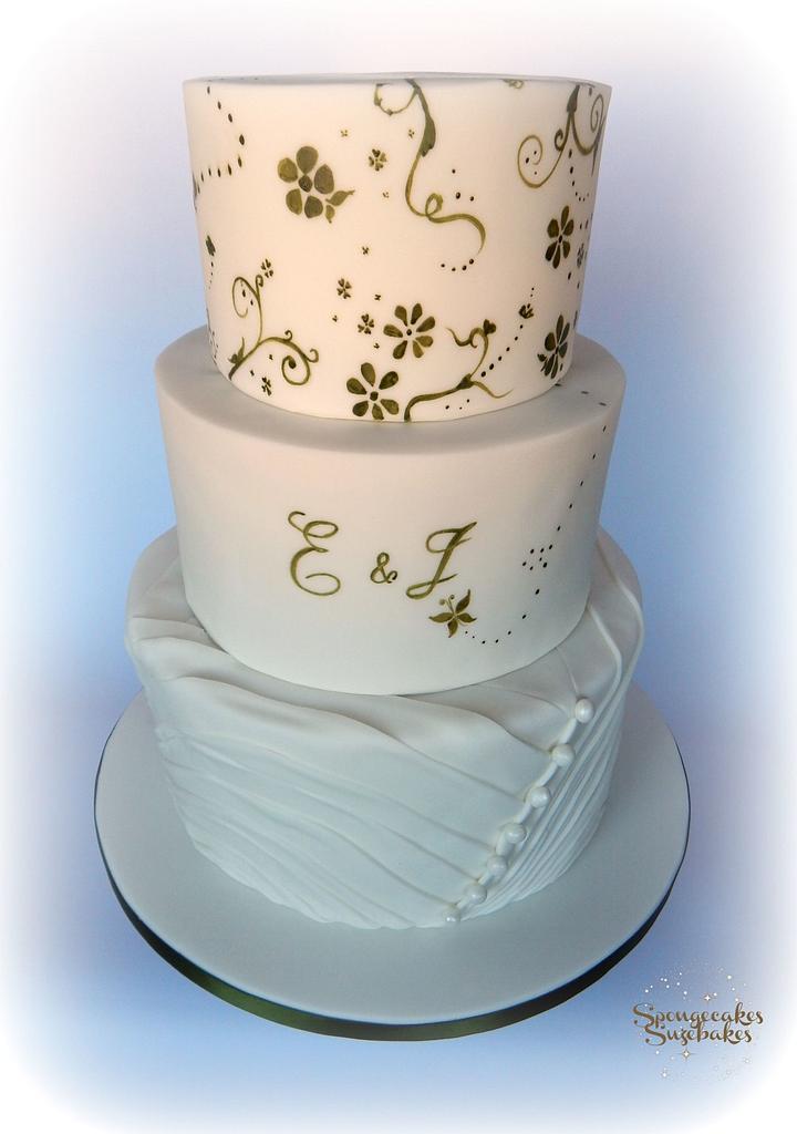 Olive green hand painted wedding cake - Cake by - CakesDecor