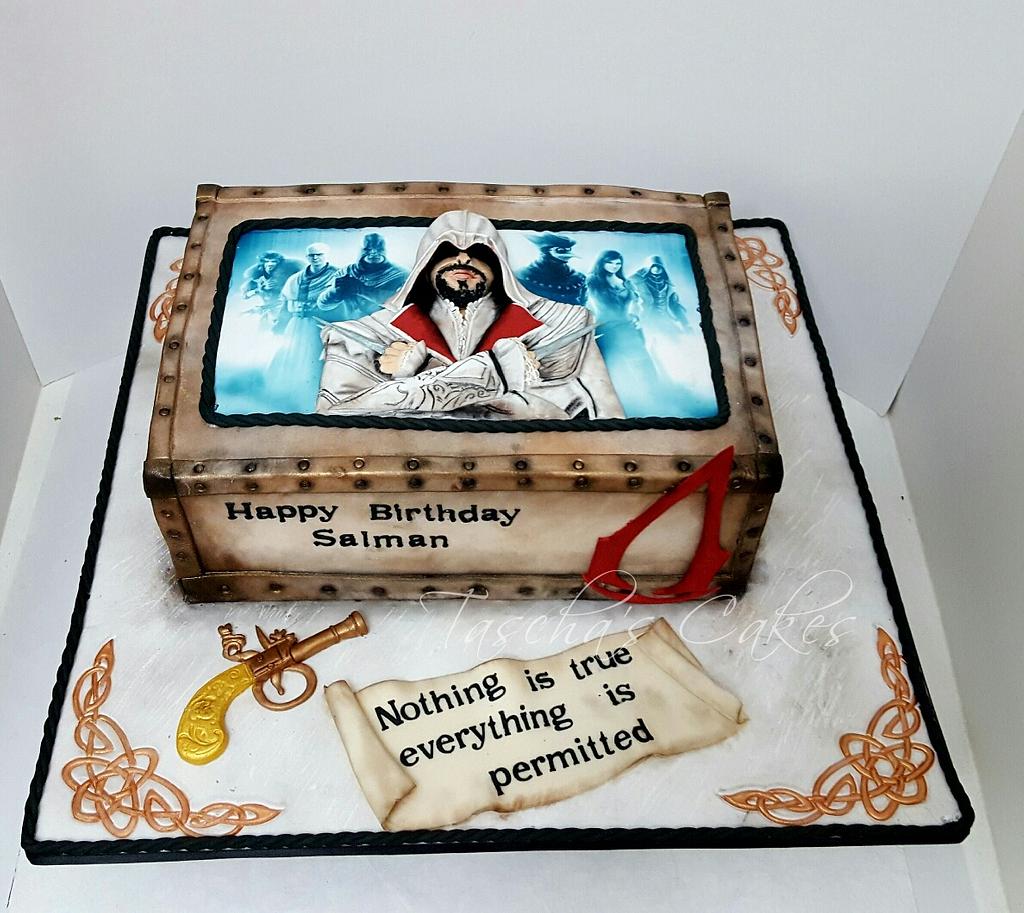 Assassins creed fondant birthday cake - YouTube