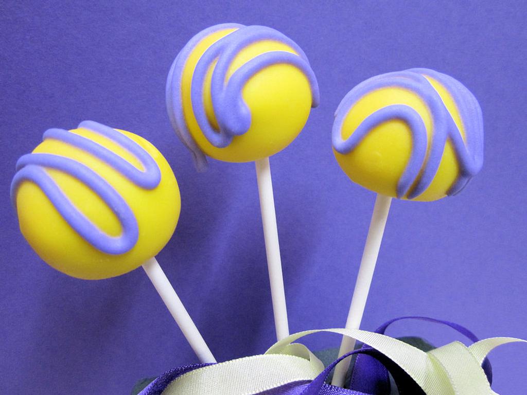 Purple and Yellow Cake Pops - Cake by Lydia Evans - CakesDecor