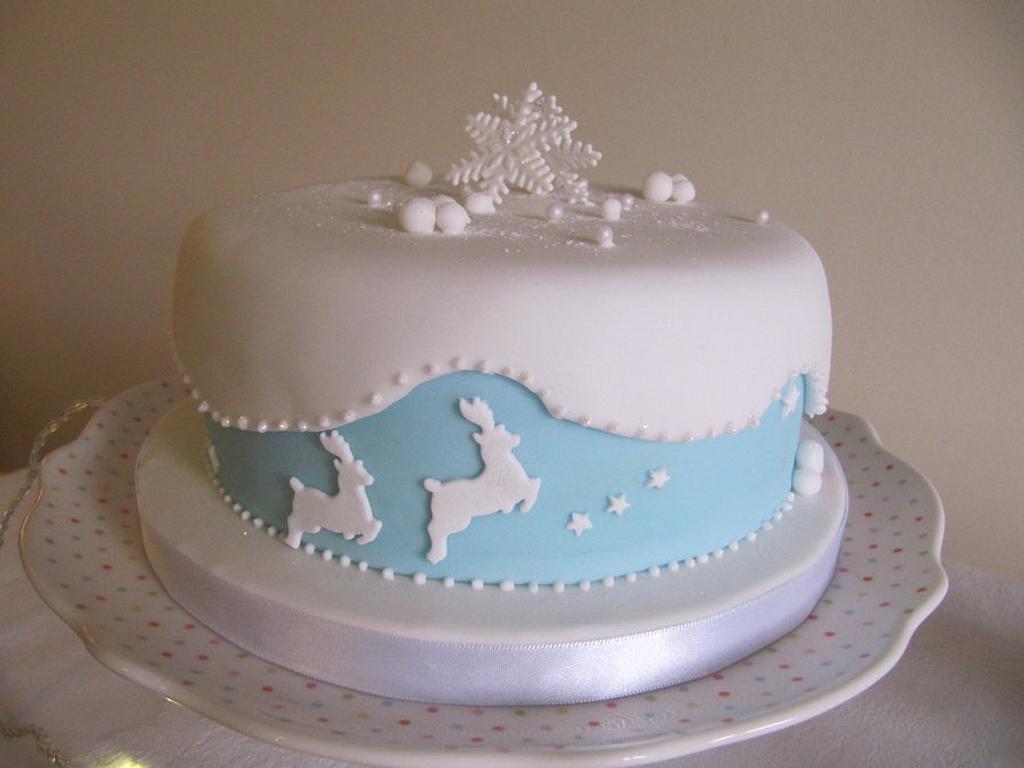 Blue and White Christmas Cake - Cake by Just Because - CakesDecor