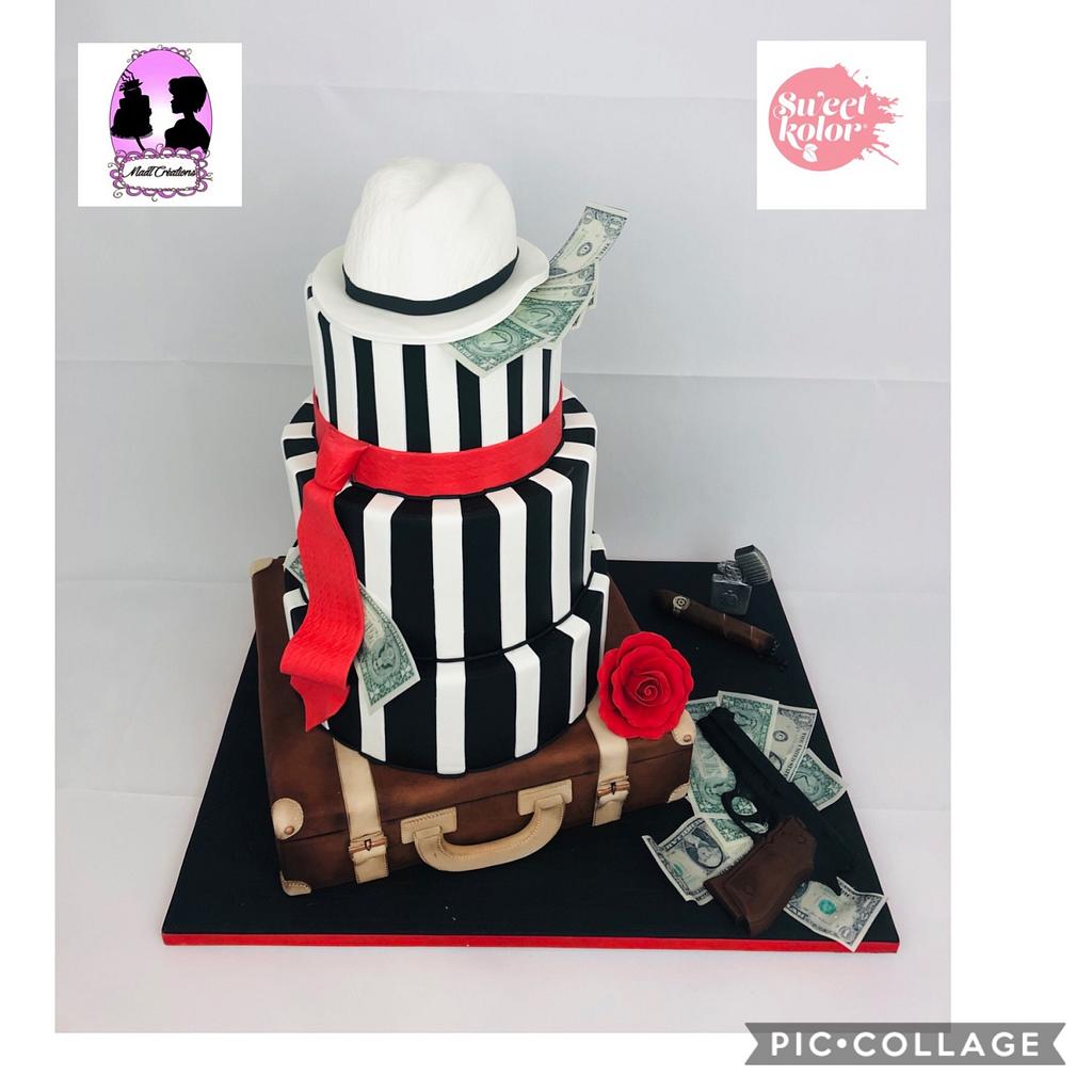Gangster and Molls themed cake with Trilby cake top tier! - CakesDecor