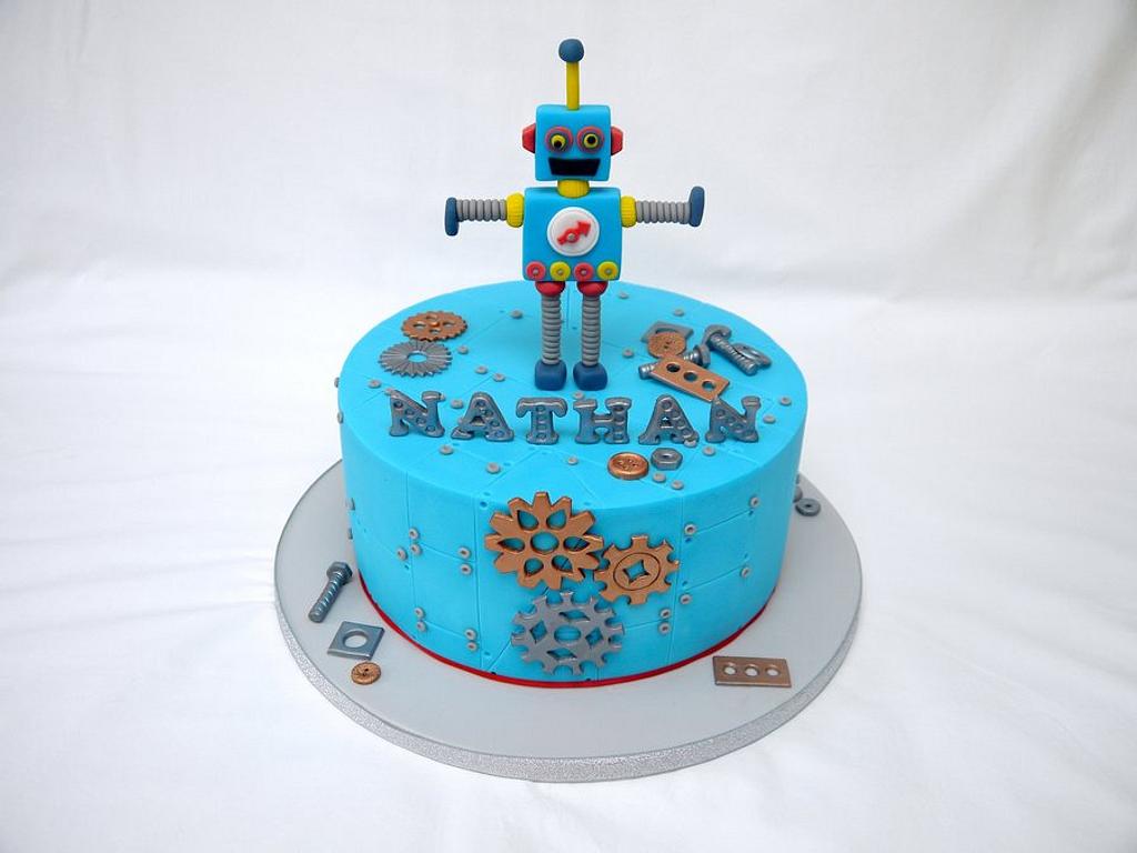 Robot cake | Rice krispy treat head and chocolate mud cake b… | Flickr
