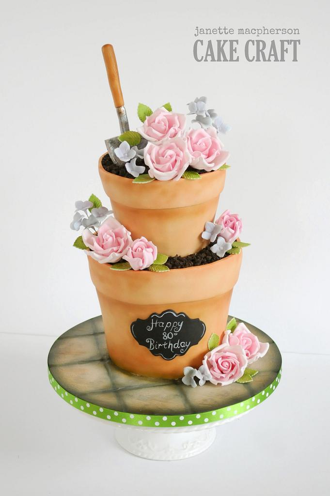 Stacked flower pots birthday cake Cake by CakesDecor