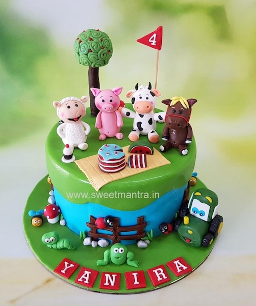 Farm animals theme customized designer fondant cake for - CakesDecor